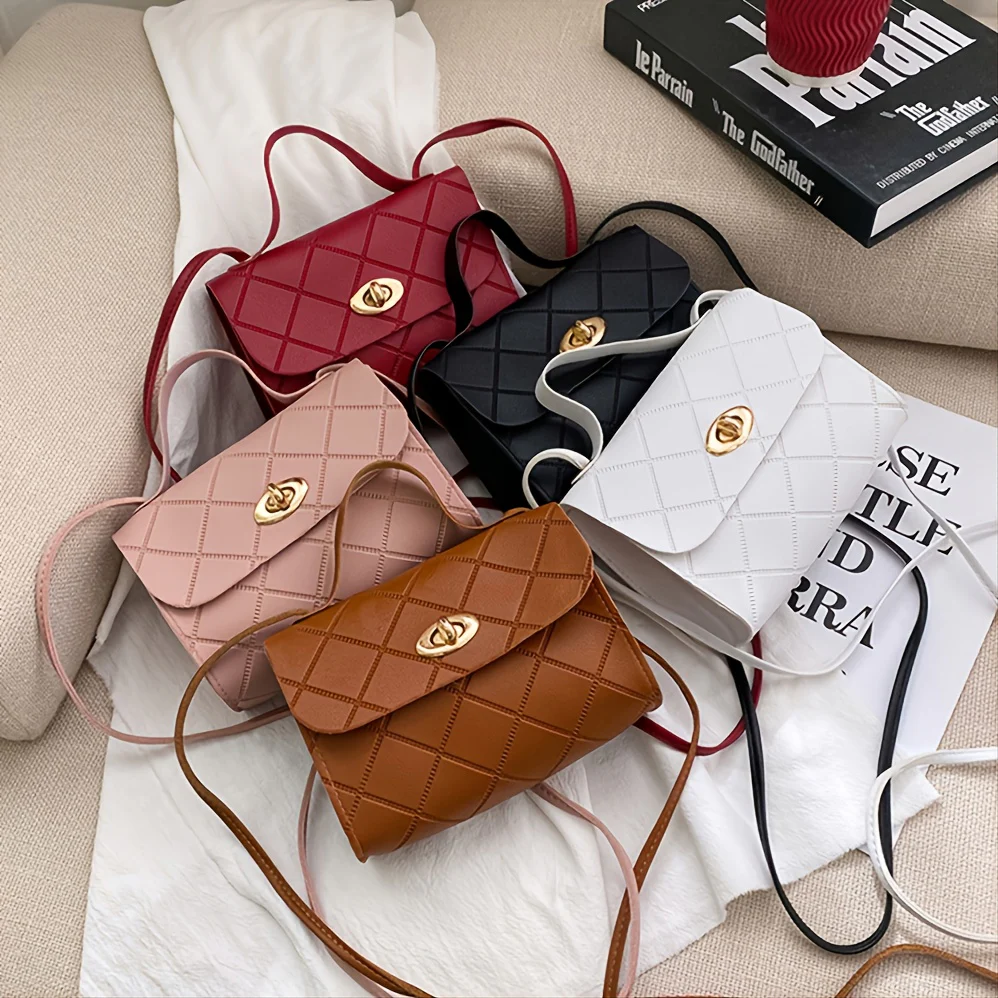 deanwangkt-1  Mini Women's Argyle Embossed Shoulder Bag, Chain Strap Buckle Decor Crossbody Bag, Flap Handbag For Work - Deanwangkt