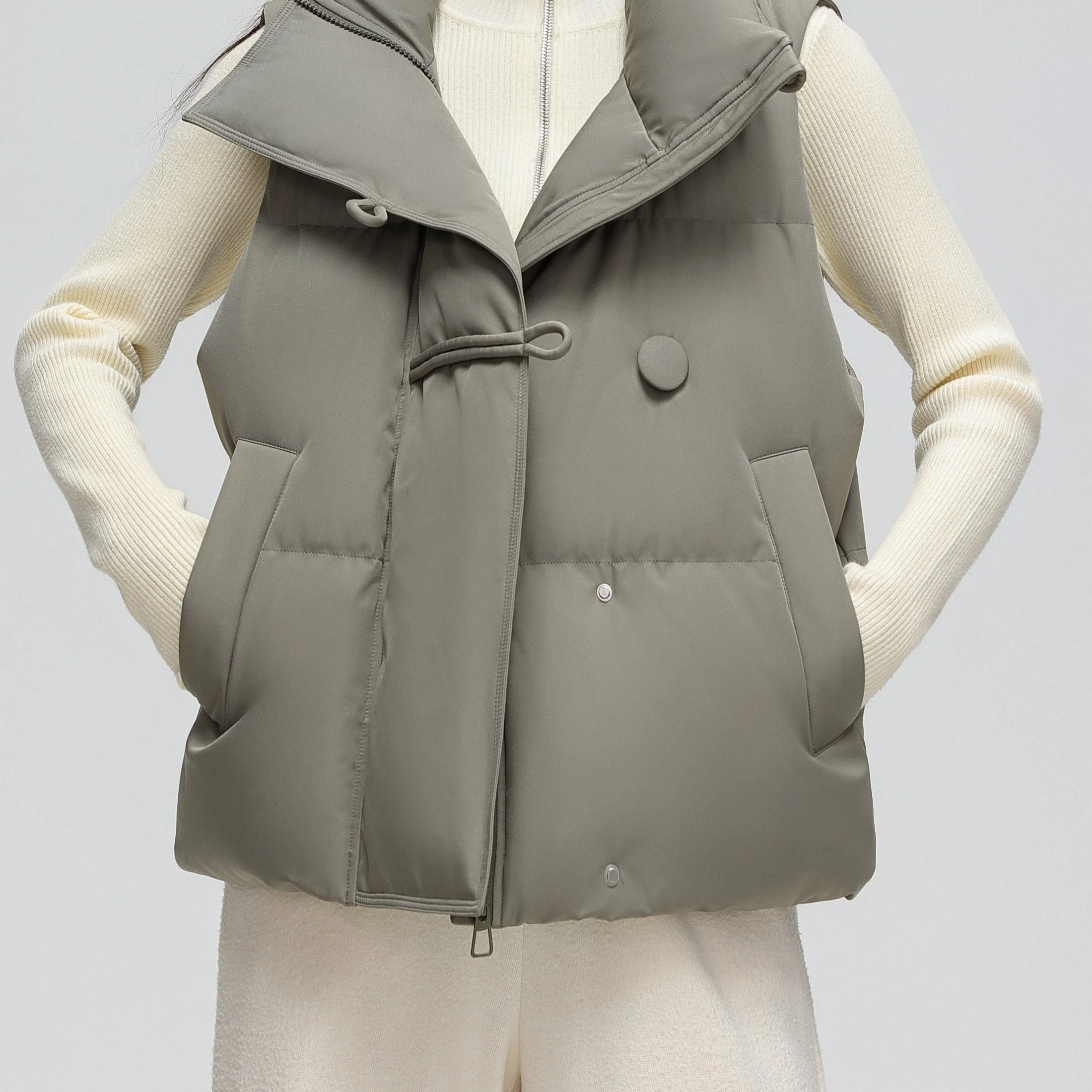 deanwangk Buckle Front High Neck Vest, Casual Solid Sleeveless Versatile Outerwear, Women's Clothing - Deanwangkt