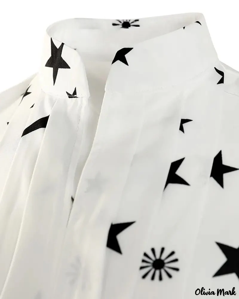 Deanwangkt - Star and Moon Printed Ruched Long Sleeve Top - Deanwangkt