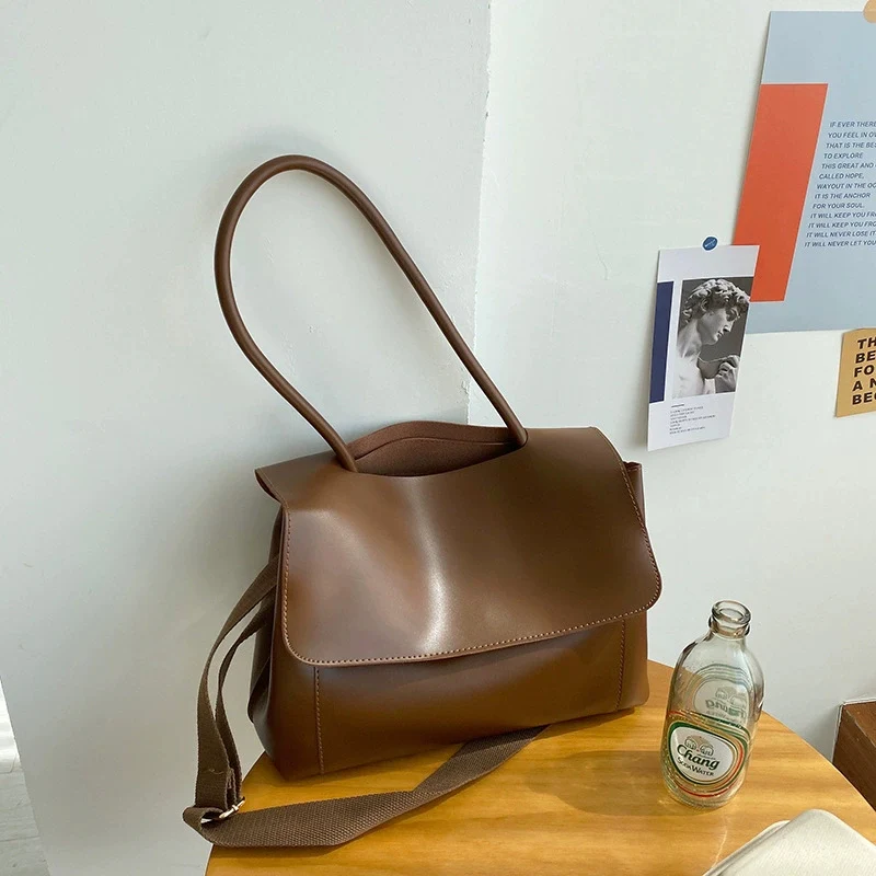 deanwangkt  Retro Faux Leather Shoulder Bag, Large Capacity Tote Bag, Simple Crossbody Bag For Work & School - Deanwangkt