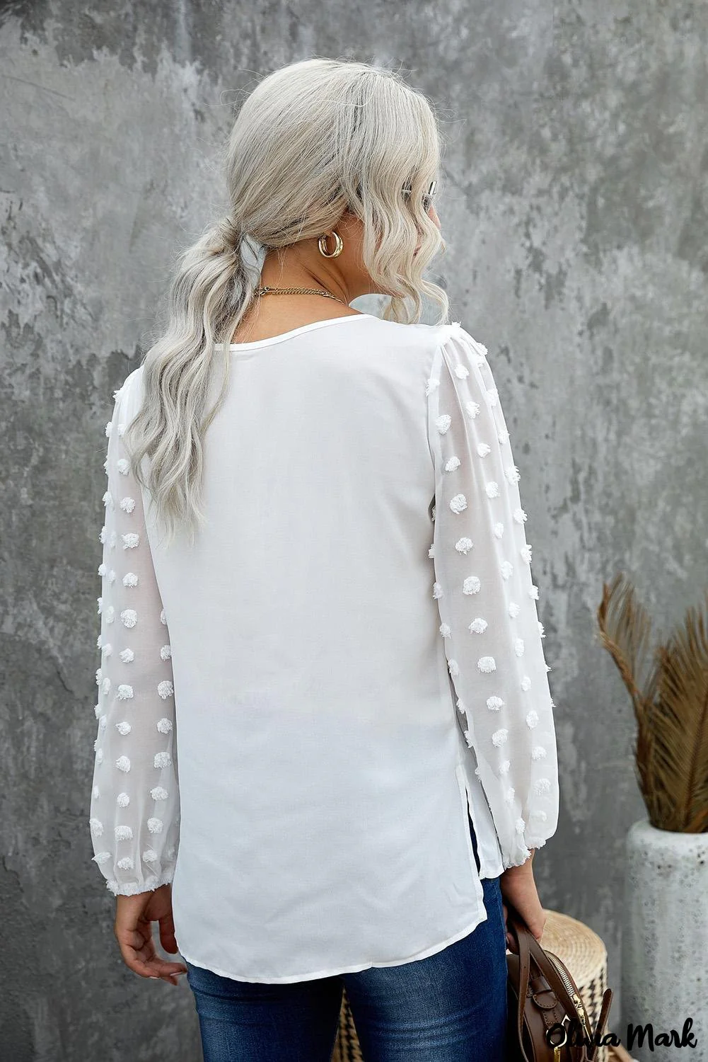 Deanwangkt - Black Polka Dot V-Neck Long Sleeve Blouse - Deanwangkt