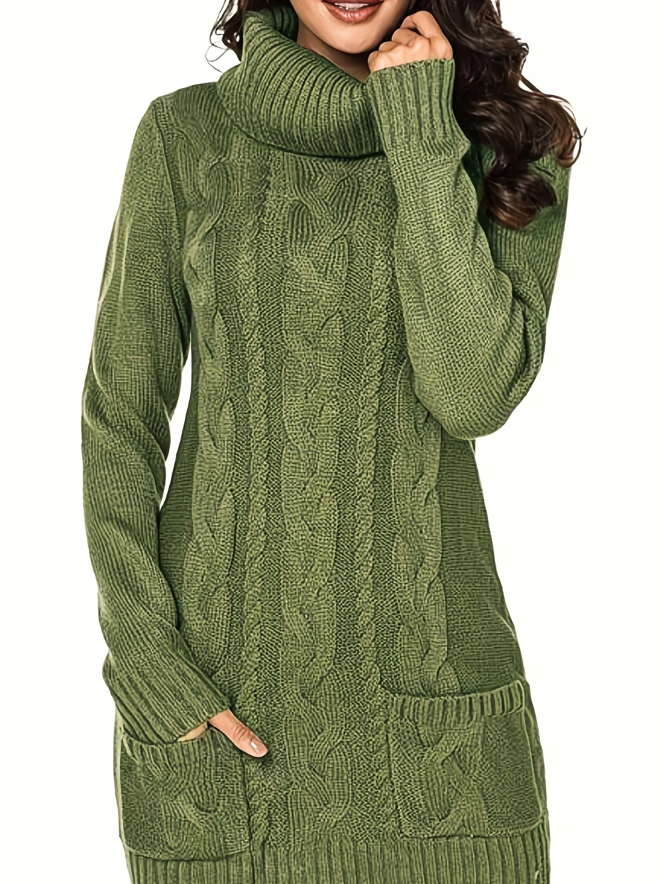 deanwangkt-1  Twist Pattern Turtle Neck Pullover Sweater, Casual Long Sleeve Sweater For Fall & Winter, Women's Clothing - Deanwangkt