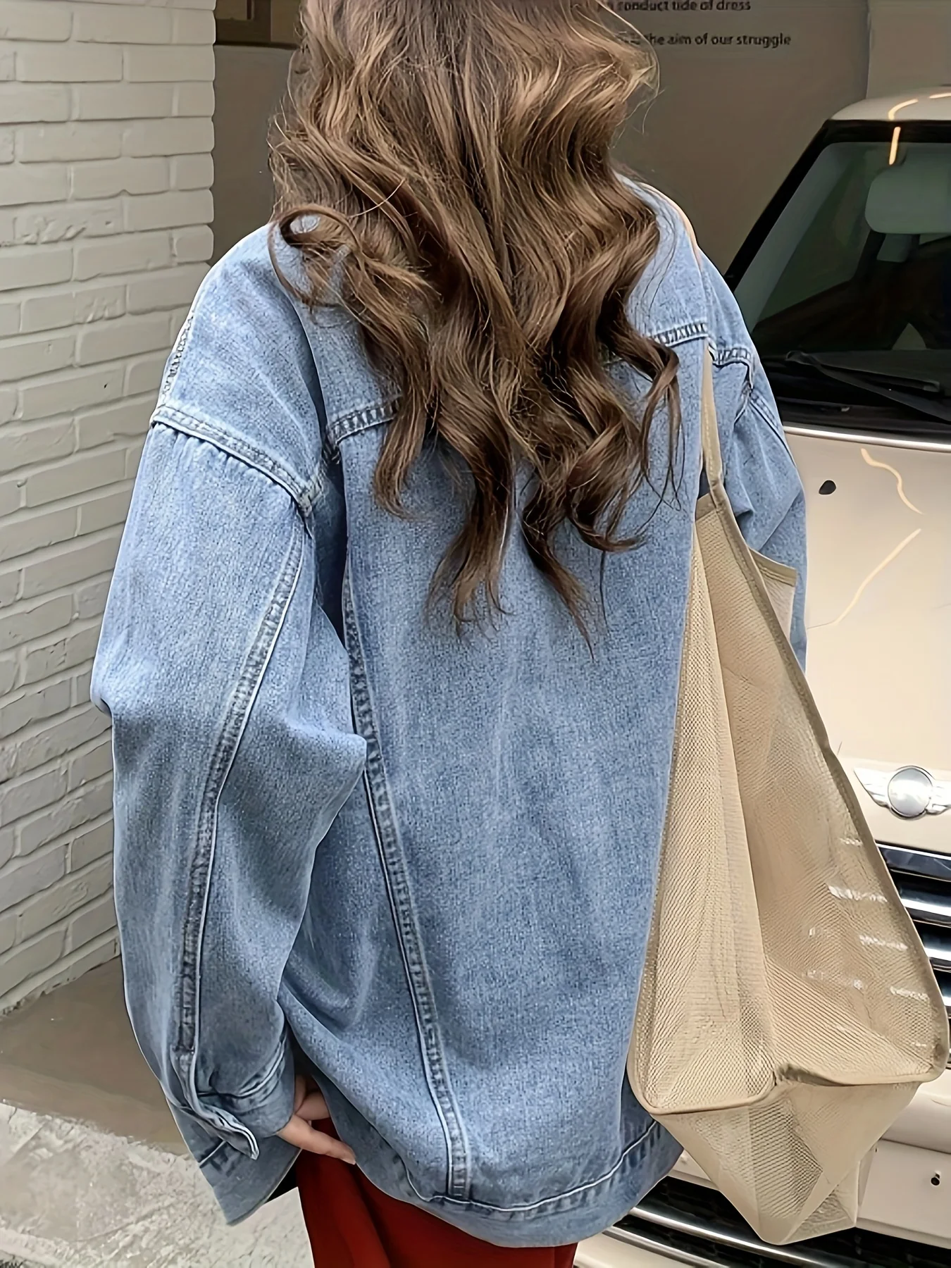 Blue Loose Fit Lapel Denim Coat, Long Sleeves Single Breasted Button Denim Jacket, Women's Denim Clothing - Deanwangkt