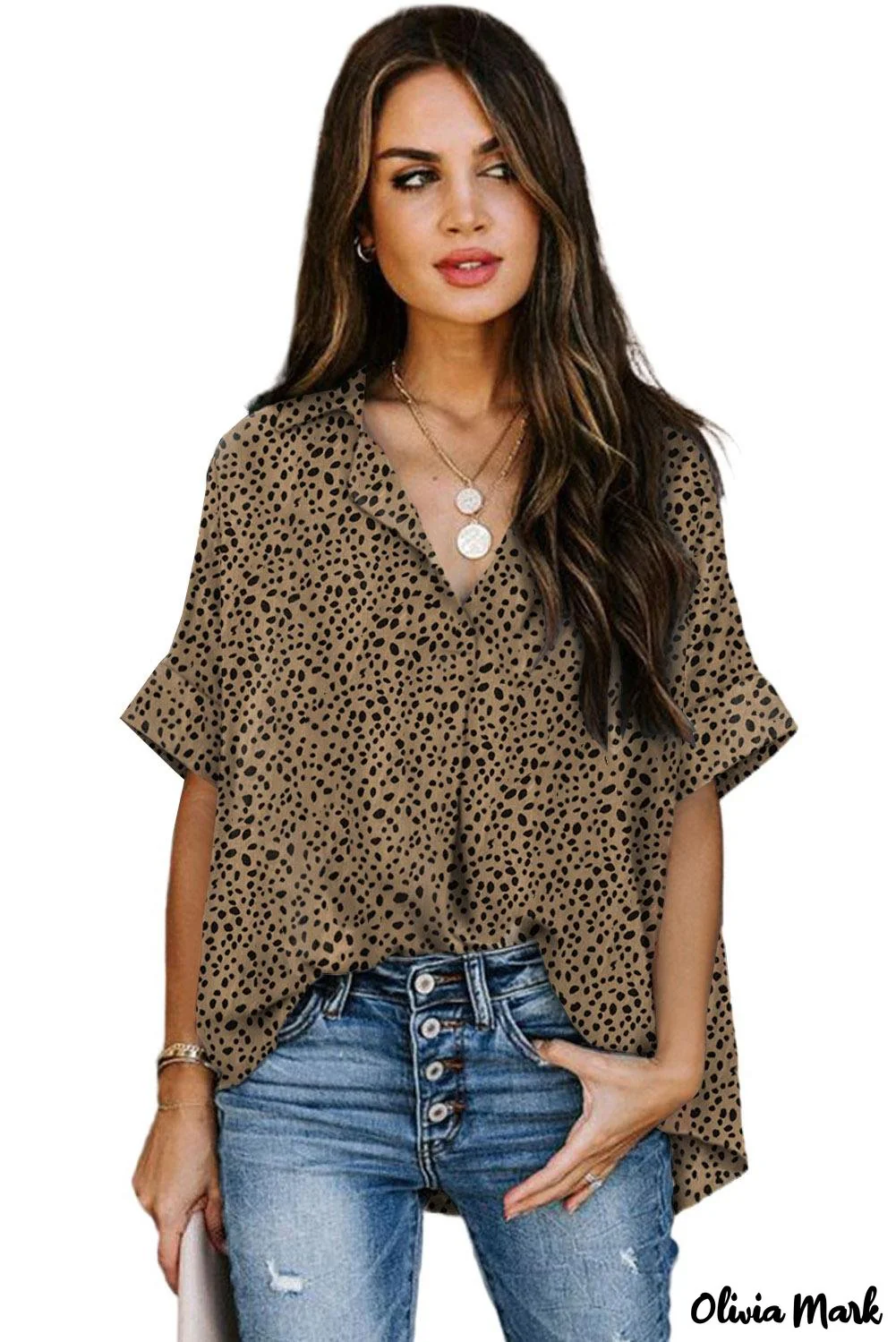 Deanwangkt - Leopard Print Draped V-Neck Blouse - Deanwangkt