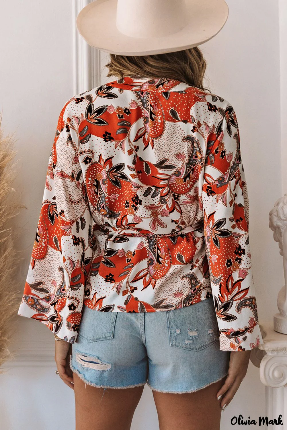 Deanwangkt - Orange floral wrap kimono blouse - Deanwangkt
