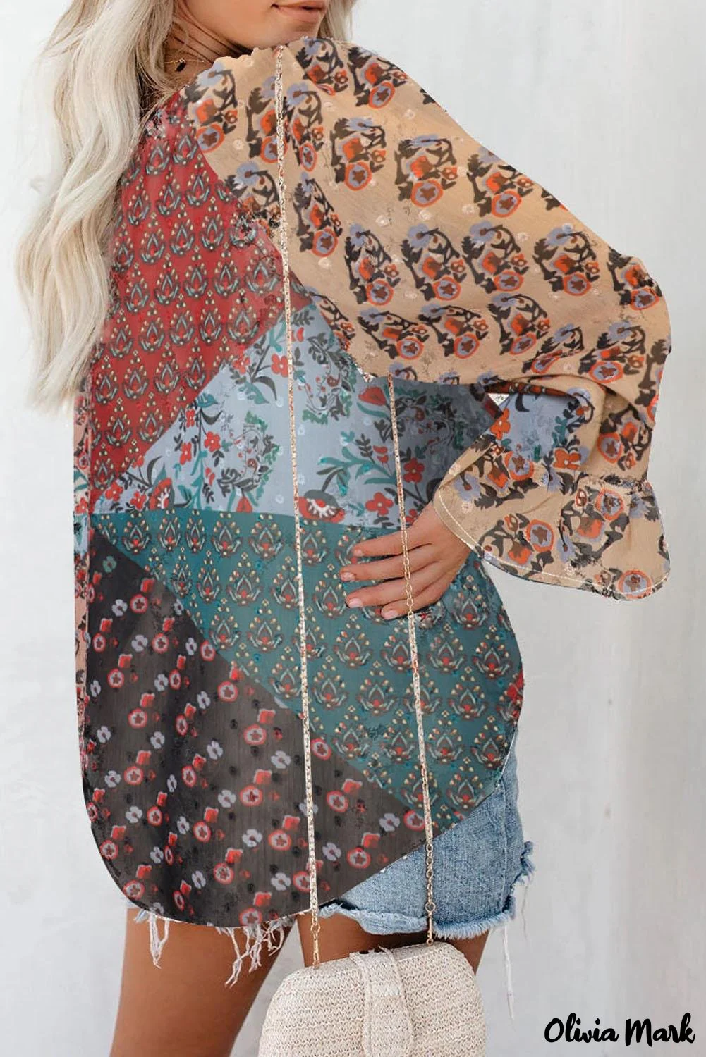 Deanwangkt - Multicolor Floral Print Drawstring Long Sleeve Blouse - Deanwangkt