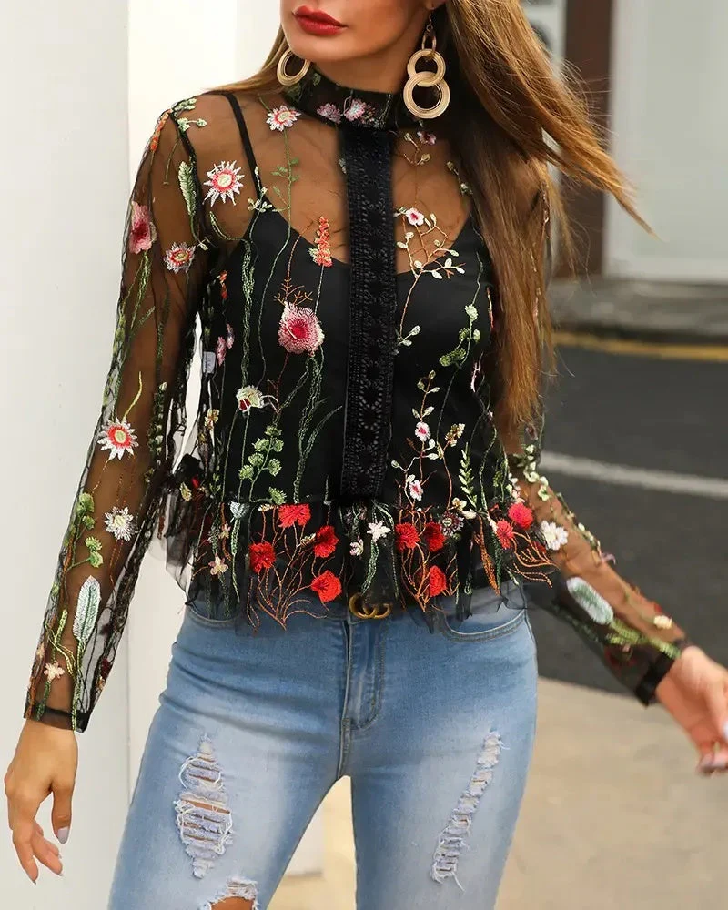 Deanwangkt - Floral-embroidered sheer mesh top - Deanwangkt
