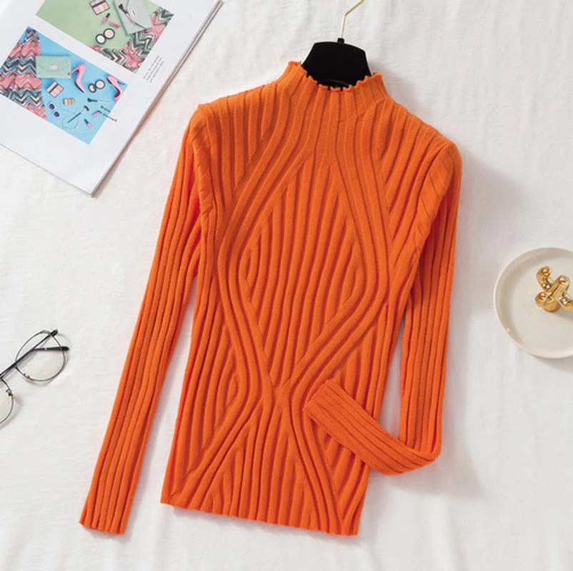 Christmas Gift Deanwangkt Autumn Rainbow Slim Solid Sweater Tops Pullover Knitted Sweater Women Casual Long Sleeve Office Lady Jumper Sweater 17041 - Deanwangkt