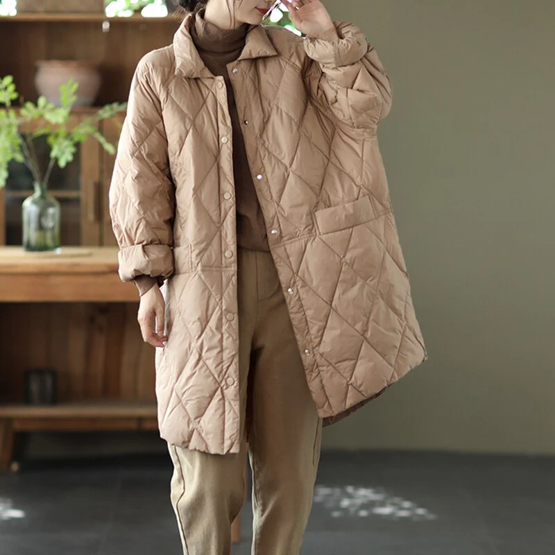 Black Friday Sales Autumn Winter Women Ultra Light Loose Long Down Parka Casual Female Single Breasted White Duck Down Coat Warm Outwear - Deanwangkt