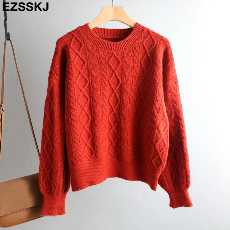 Christmas Gift Autumn Winter basic oversize thick Sweater pullovers Women Deanwangkt croped Coarse Needle Sweater pullovers female Long Sleeve - Deanwangkt