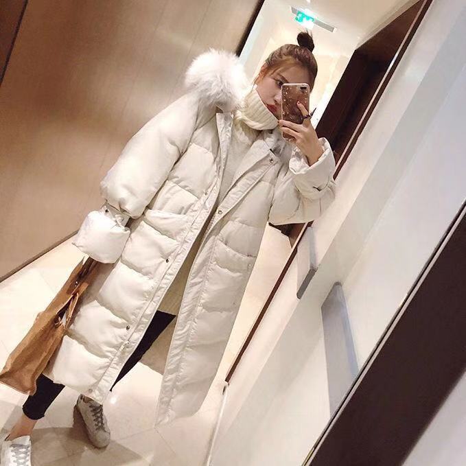 Christmas Gift Deanwangkt New Winter Big Fur Collar Coat Mid-length Over-the-knee Padded Jacket Women Korean Loose Down Padded Jacket - Deanwangkt