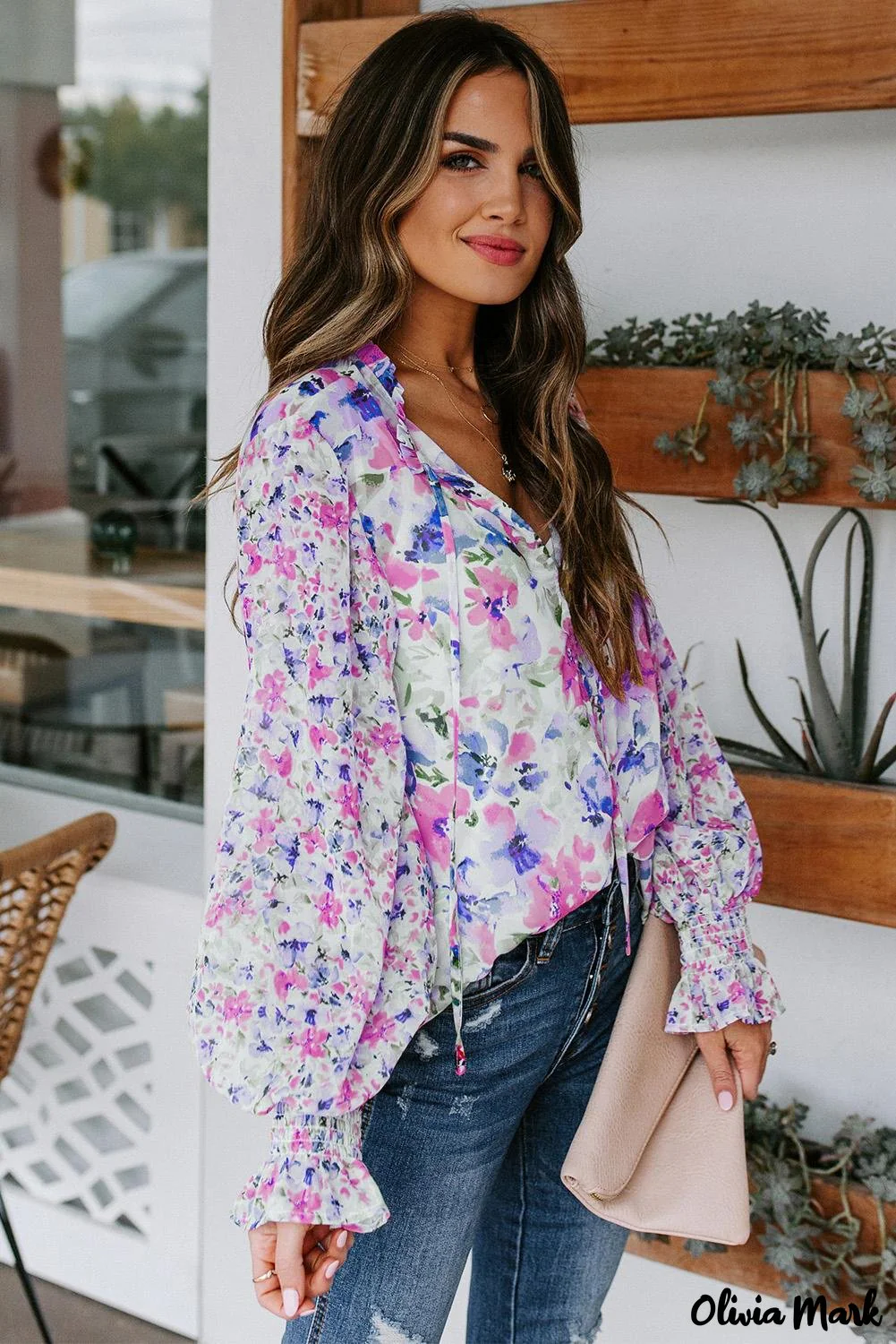 Deanwangkt - Cakewalk Rose Floral Smocked Blouse - Deanwangkt