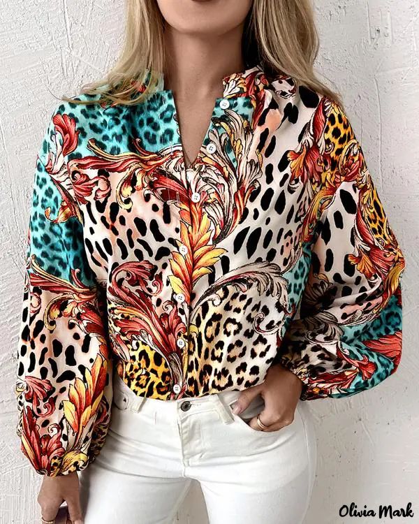 Deanwangkt - Baroque Leopard Print Long Sleeve Button-Up Shirt - Deanwangkt