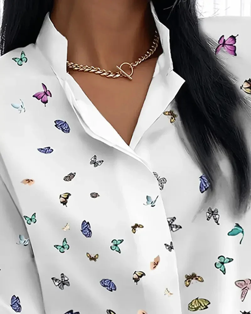 Deanwangkt - Casual Long Sleeve Butterfly Print Shirt - Deanwangkt