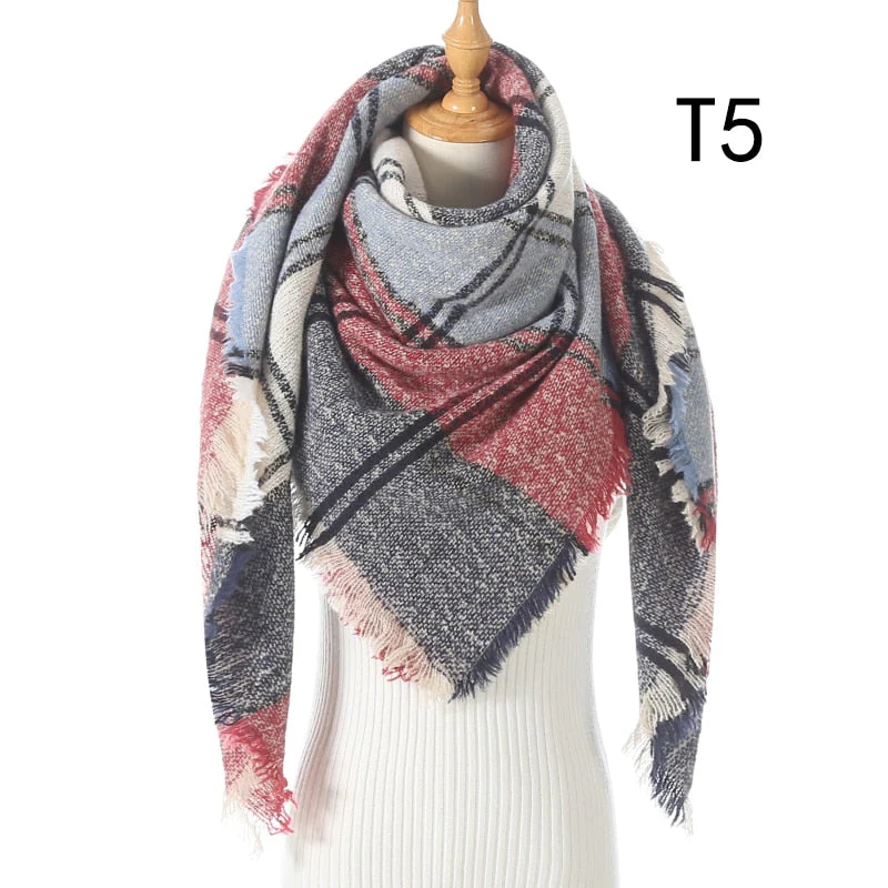 Christmas Gift Deanwangkt New Winter Knitted Scarf Cashmere Pashmina Women Warm Neck Scarves Shawls Plaid Wraps Triangle Stoles Lady Bandana - Deanwangkt