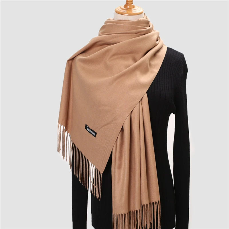 Christmas Gift Deanwangkt Winter Scarf For Women Long Warm Cashmere Scarves Hijab Solid Lady Shawl Wrap Female Pashmina Bandana Head Scarfs Echarpe - Deanwangkt