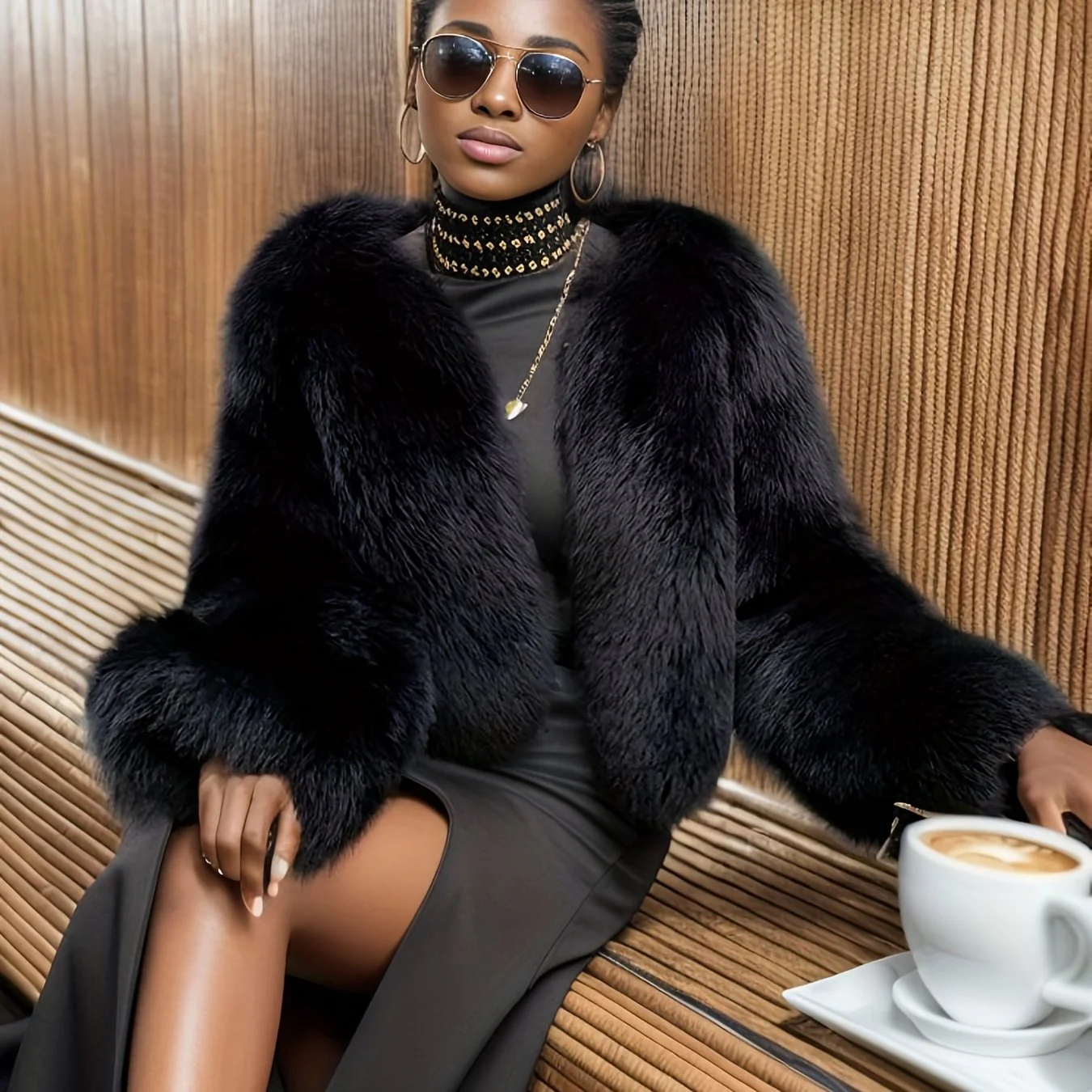 deanwangkt-1  Solid Open Front Teddy Coat, Elegant Faux Fur Thermal Winter Outwear, Women's Clothing - Deanwangkt