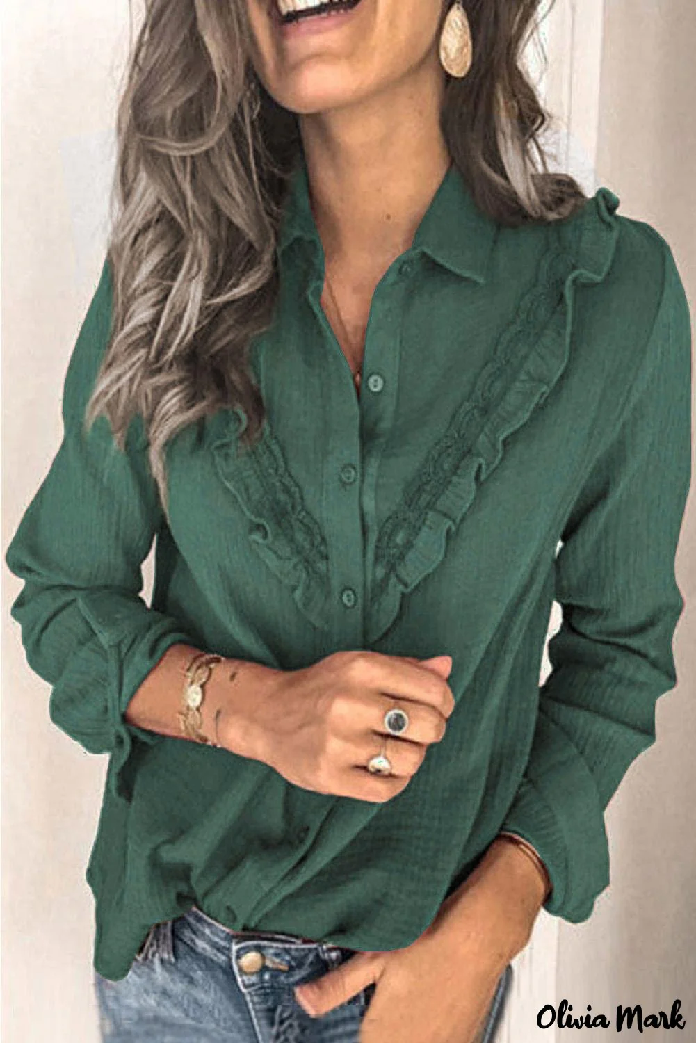 Deanwangkt - White Ruffle Crinkle Long Sleeve Shirt - Deanwangkt