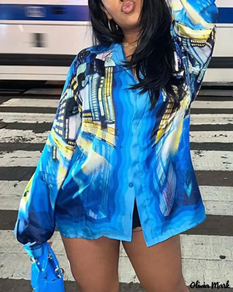 Deanwangkt - Long Sleeve Graphic Print Button Down Shirt - Deanwangkt