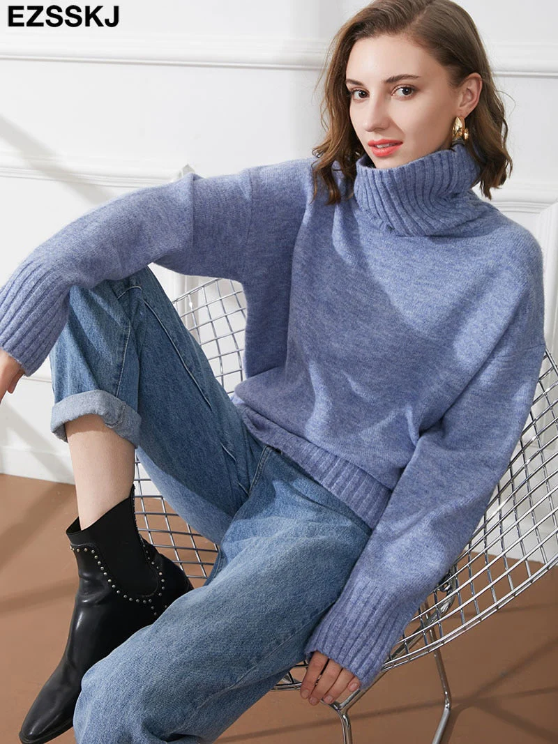 Christmas Gift autumn Winter casual cashmere oversize thick Sweater pullovers Women Deanwangkt loose Turtleneck women's sweaters jumper - Deanwangkt