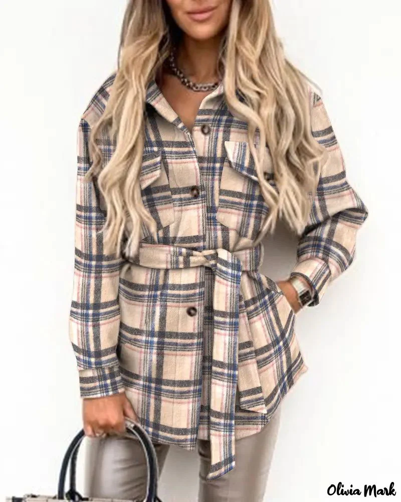 Deanwangkt - Plaid shirt with long sleeves and buttoned pocket with belt - Deanwangkt