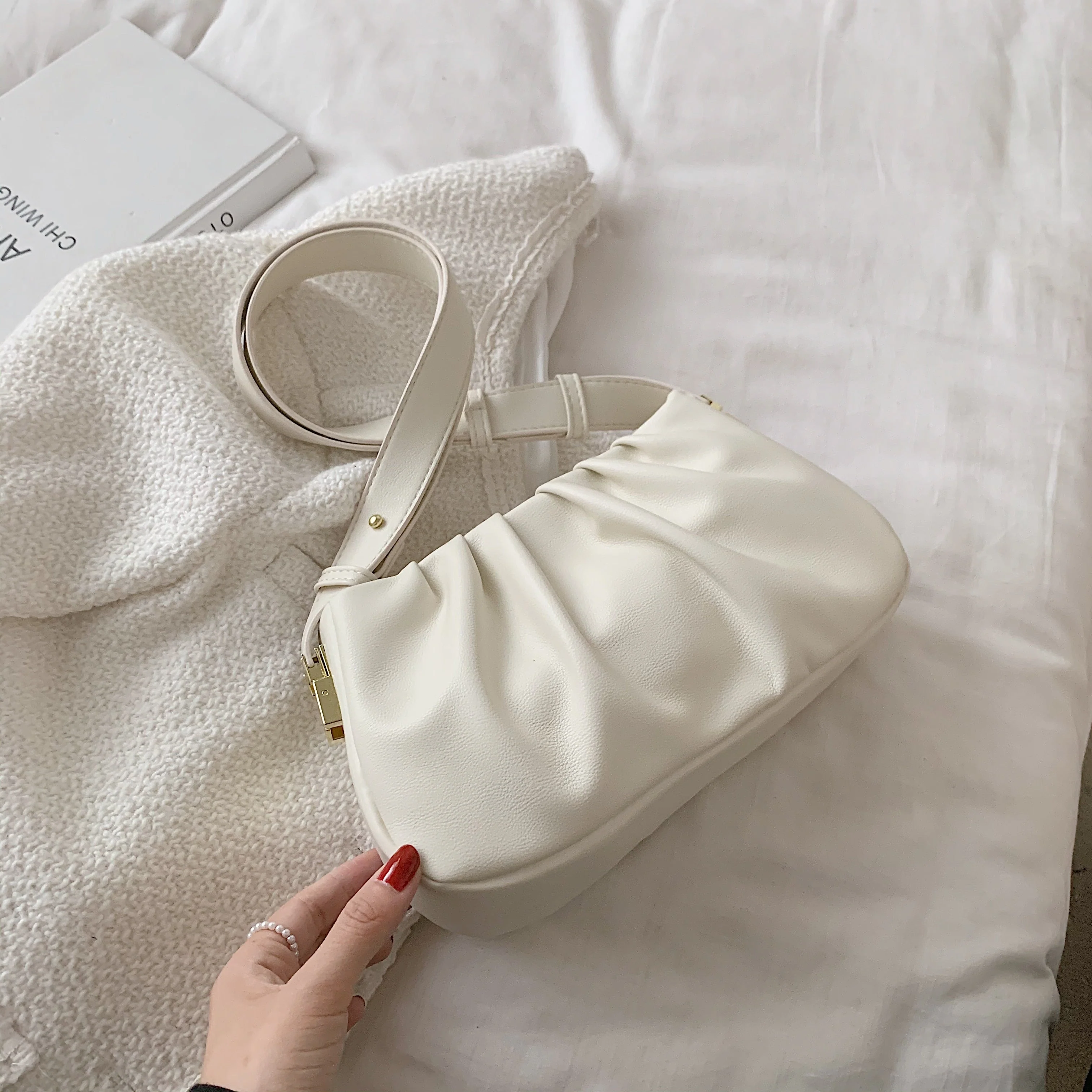 Back To College Deanwangkt Retro PU Leather Small Armpit Shoulder Bags With Pleats For Women Winter Handbag And Purses Folds Crossbody Bag Black Brown - Deanwangkt