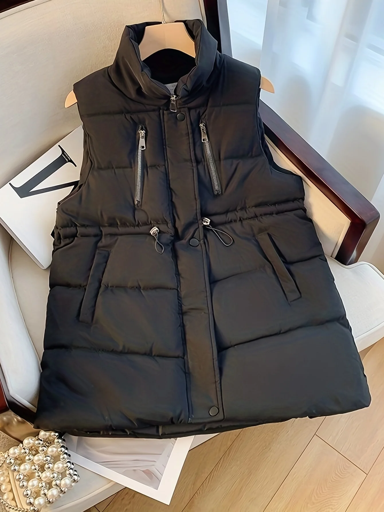 deanwangkt-1  Zip Up Sleeveless Vest, Casual Solid Versatile Warm Vest, Women's Clothing - Deanwangkt