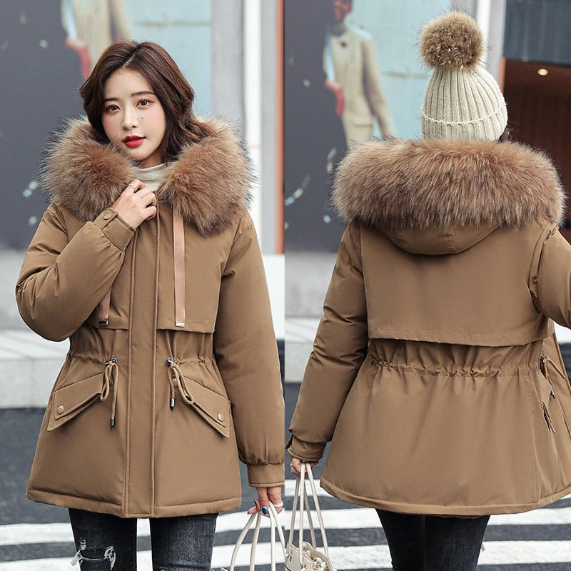 Christmas Gift Deanwangkt New Winter Jacket Artificial Fur Collar Women Jacket Parkas Plus Velvet Thick Overcoat Female Long Coats Outwear Plus Size - Deanwangkt
