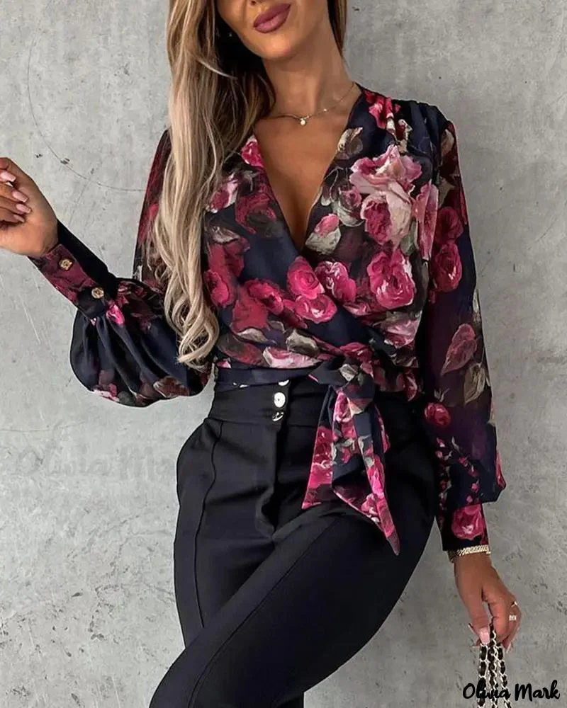 Deanwangkt - Tie Detail Floral Print Wrap Top - Deanwangkt