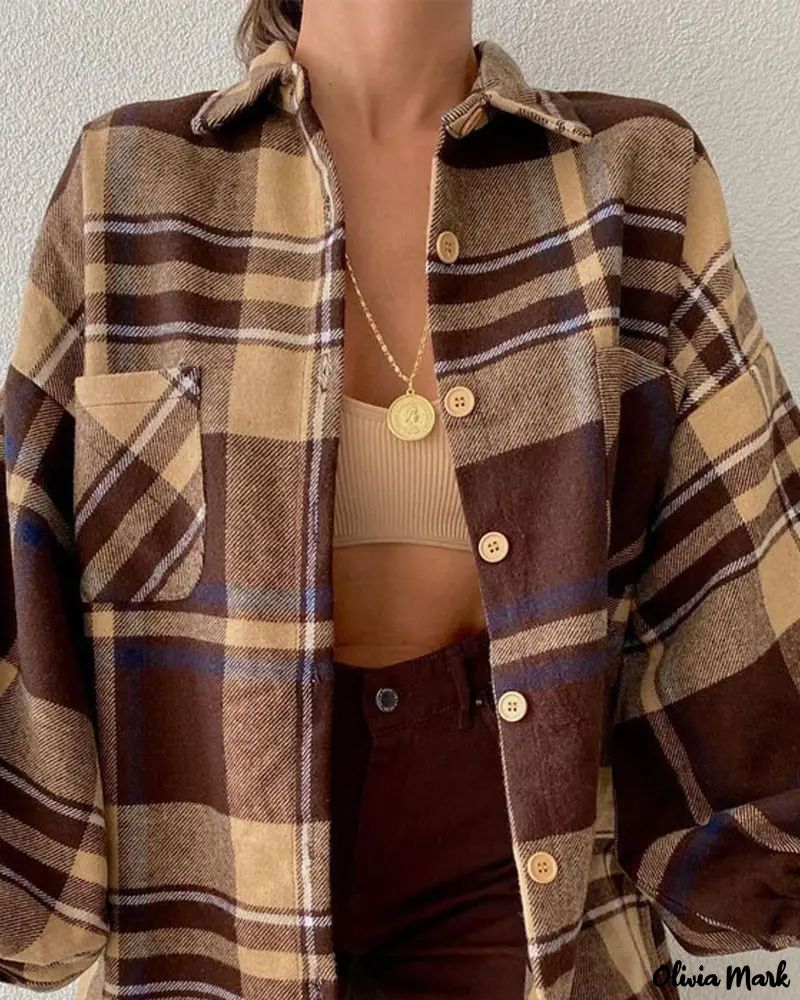 Deanwangkt - Plaid Print Lantern Sleeve Button-Up Jacket - Deanwangkt