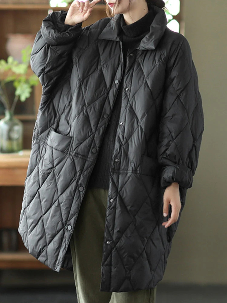 Black Friday Sales Autumn Winter Women Ultra Light Loose Long Down Parka Casual Female Single Breasted White Duck Down Coat Warm Outwear - Deanwangkt