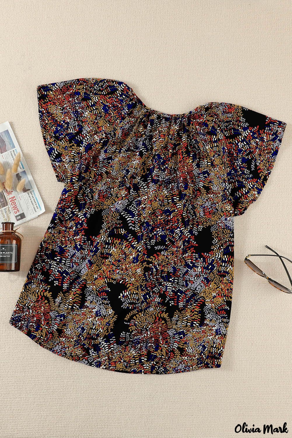Deanwangkt - Fancy multicolored ruffled blouse with V-neck and short sleeves - Deanwangkt
