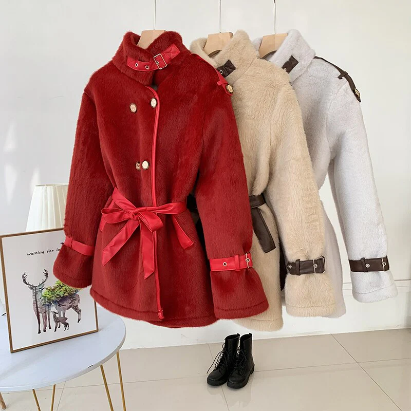 Christmas Gift Deanwangkt mink coat winter jacket new fashion short fur coat set full fake fur coat women - Deanwangkt