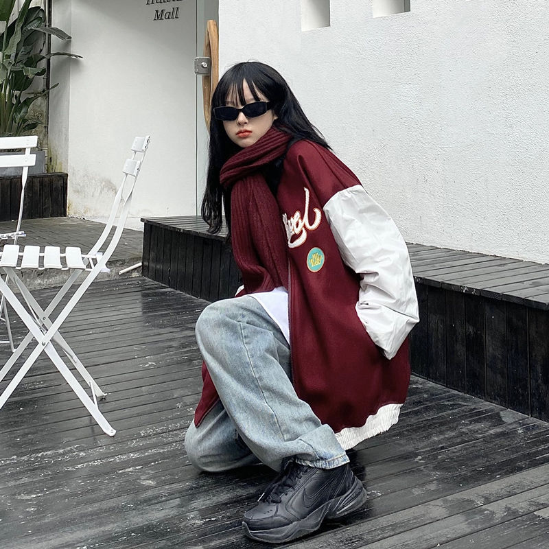 Christmas Gift Deanwangkt Spring Red Coat American Baseball Bomber Students Jacket Loose Men Women Couples Tops Harajuku Plus Size Streetwear Be Free - Deanwangkt