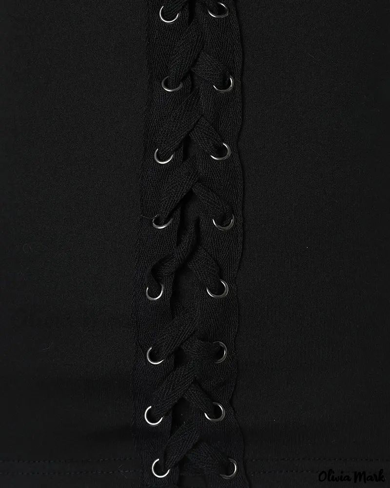 Deanwangkt - Eyelet Lace-Up Contrast Lace Long Sleeve Top - Deanwangkt