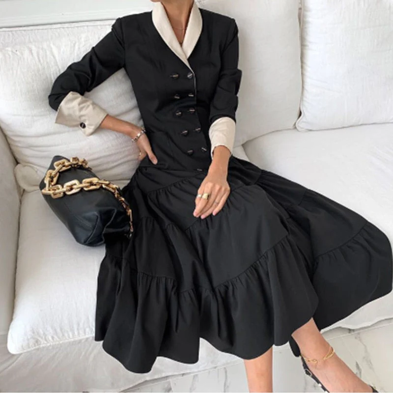 Christmas Gift Deanwangkt elegant chic simple solid patchwork suit dress elegant fashion OL women's dress spring outgoing dress elegant streetwear - Deanwangkt