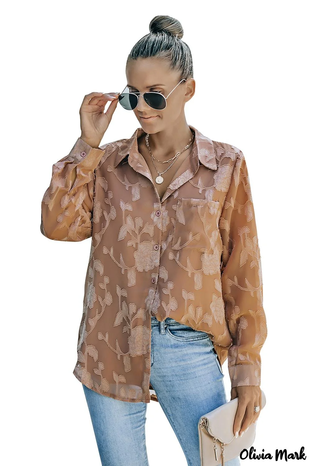 Deanwangkt - Brown floral textured shirt with collar and collar - Deanwangkt