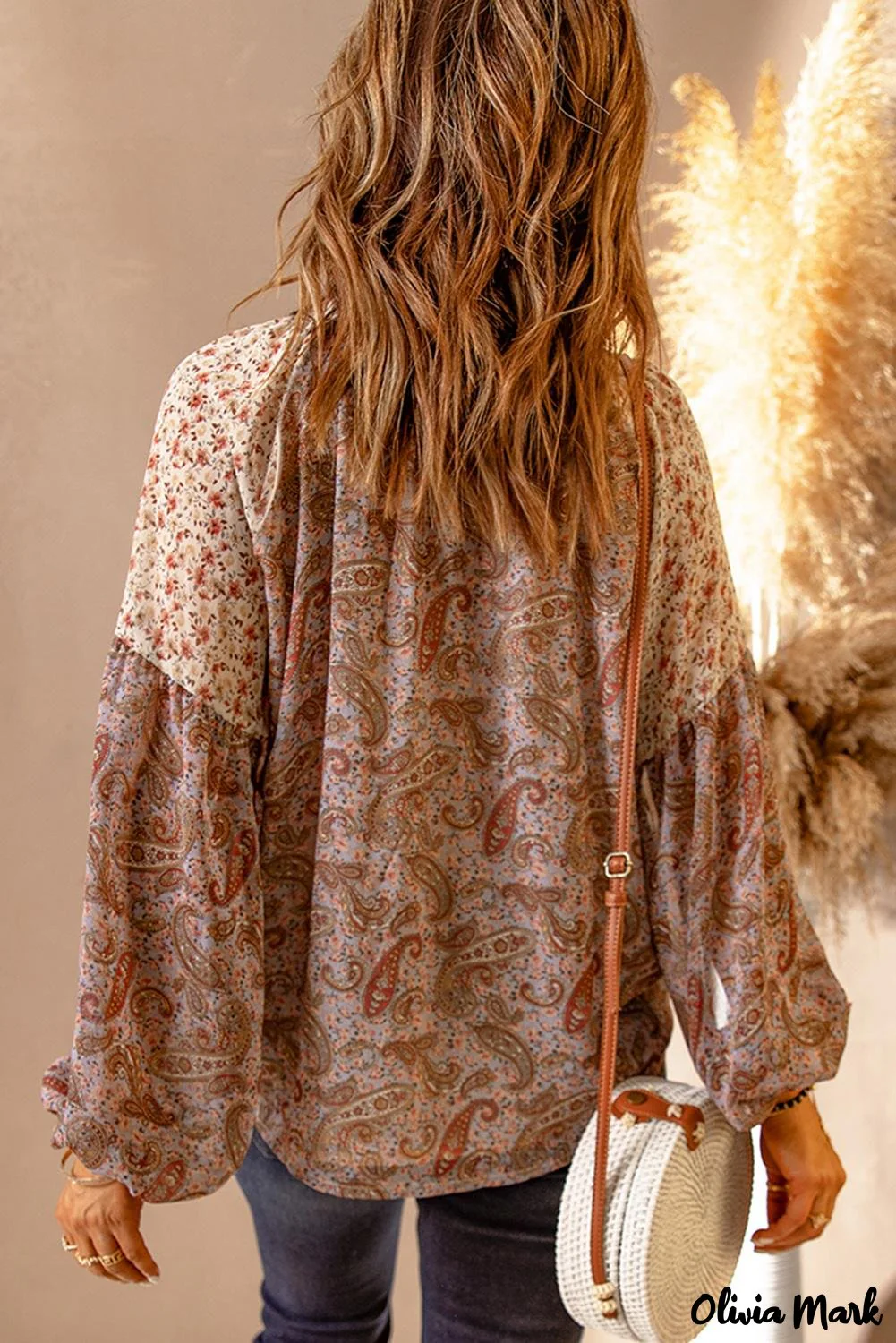 Deanwangkt - Brown Paisley Floral Patch Long Sleeve Blouse - Deanwangkt