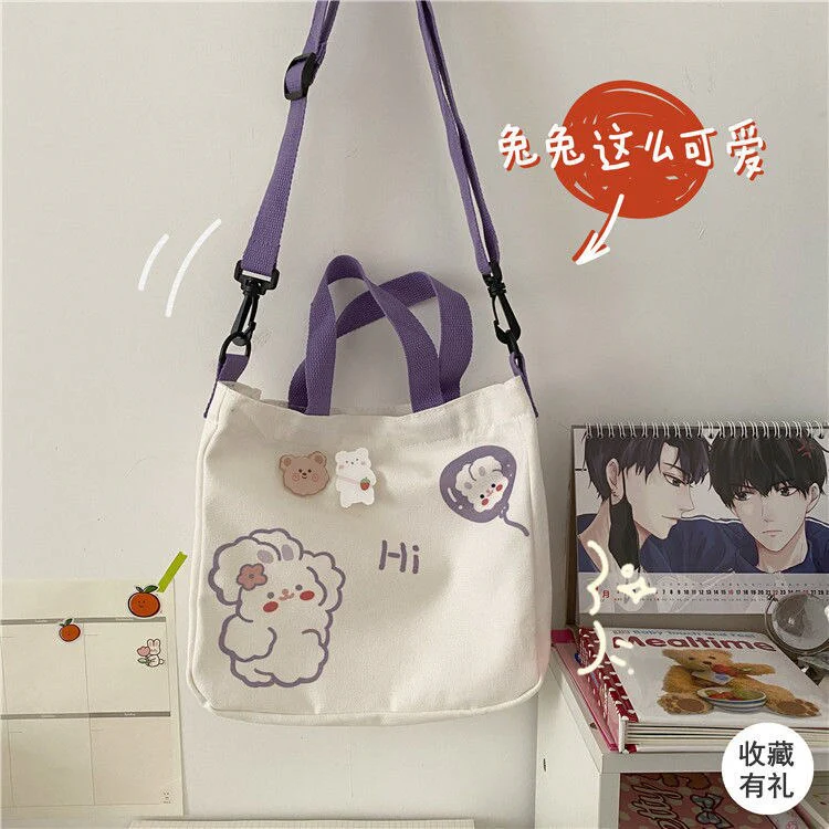 Bag female Deanwangkt new net red canvas bag female student Korean version messenger large capacity wild Harajuku small square bag female - Deanwangkt