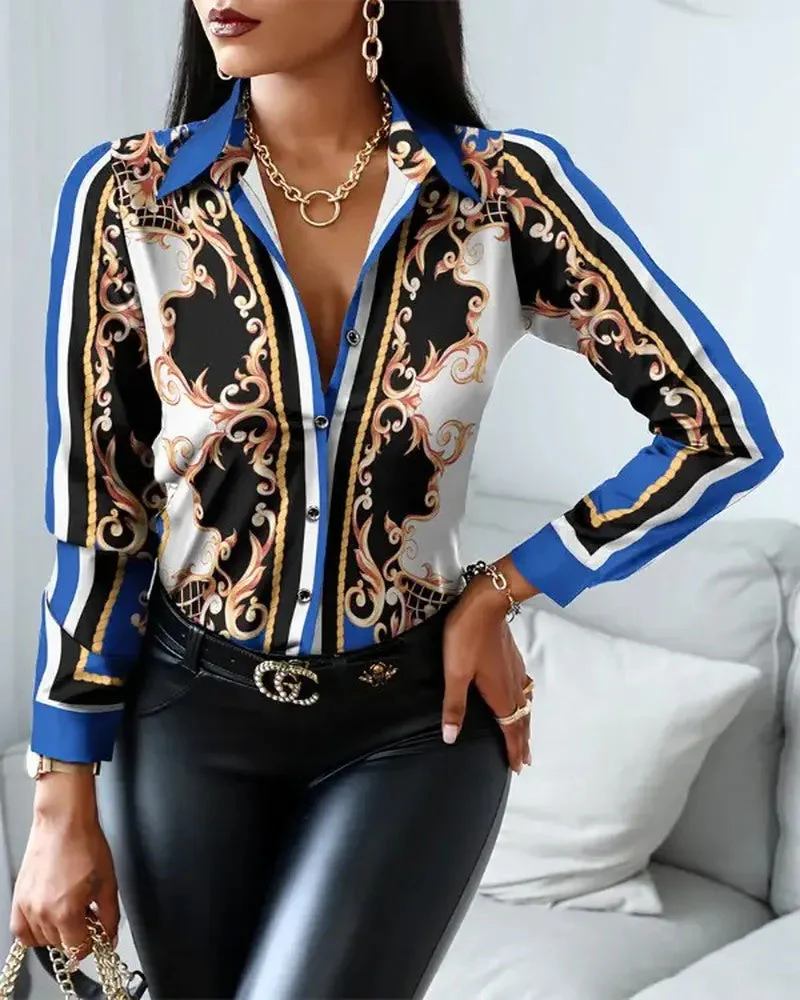 Deanwangkt - Baroque Print Long Sleeve Button Up Top - Deanwangkt