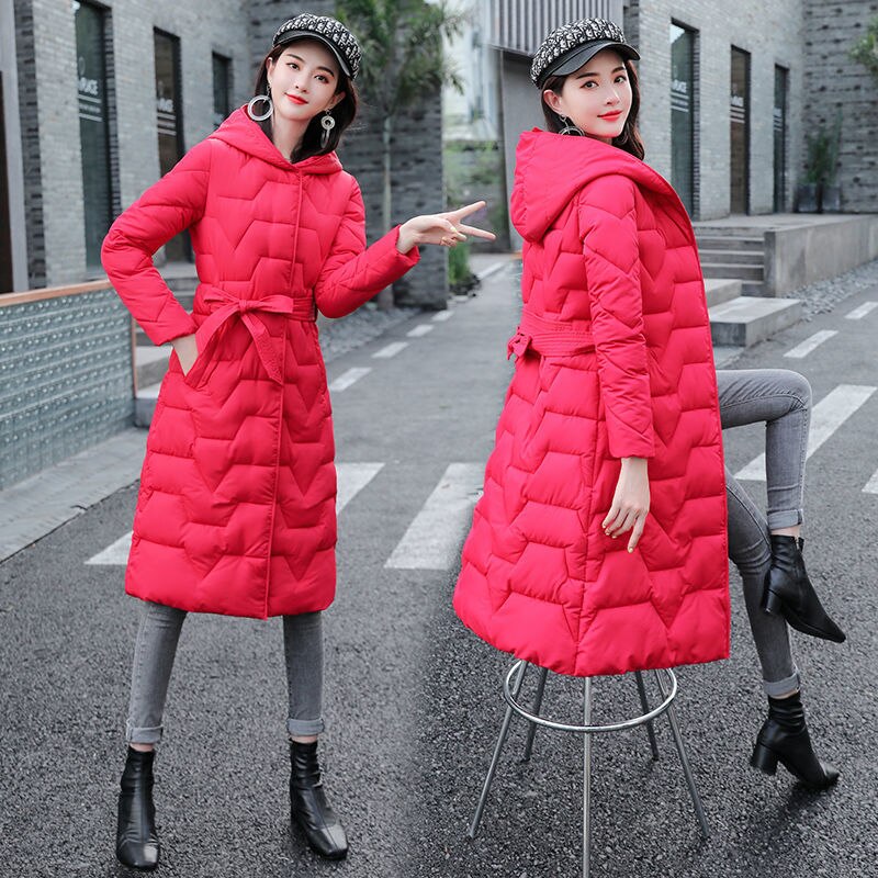 Christmas Gift  Winter Hooded Long Women Parkas Jacket Slim Warm Casual Elegant Office Ladies Parkas Thicken Basic Belt Zipper Coats - Deanwangkt