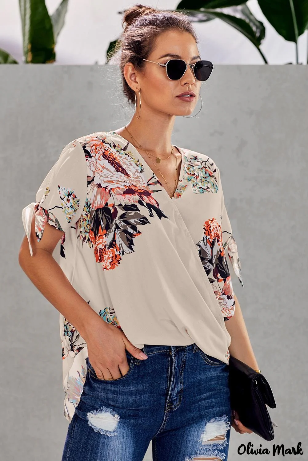 Deanwangkt - Orange Floral Twist Top - Deanwangkt