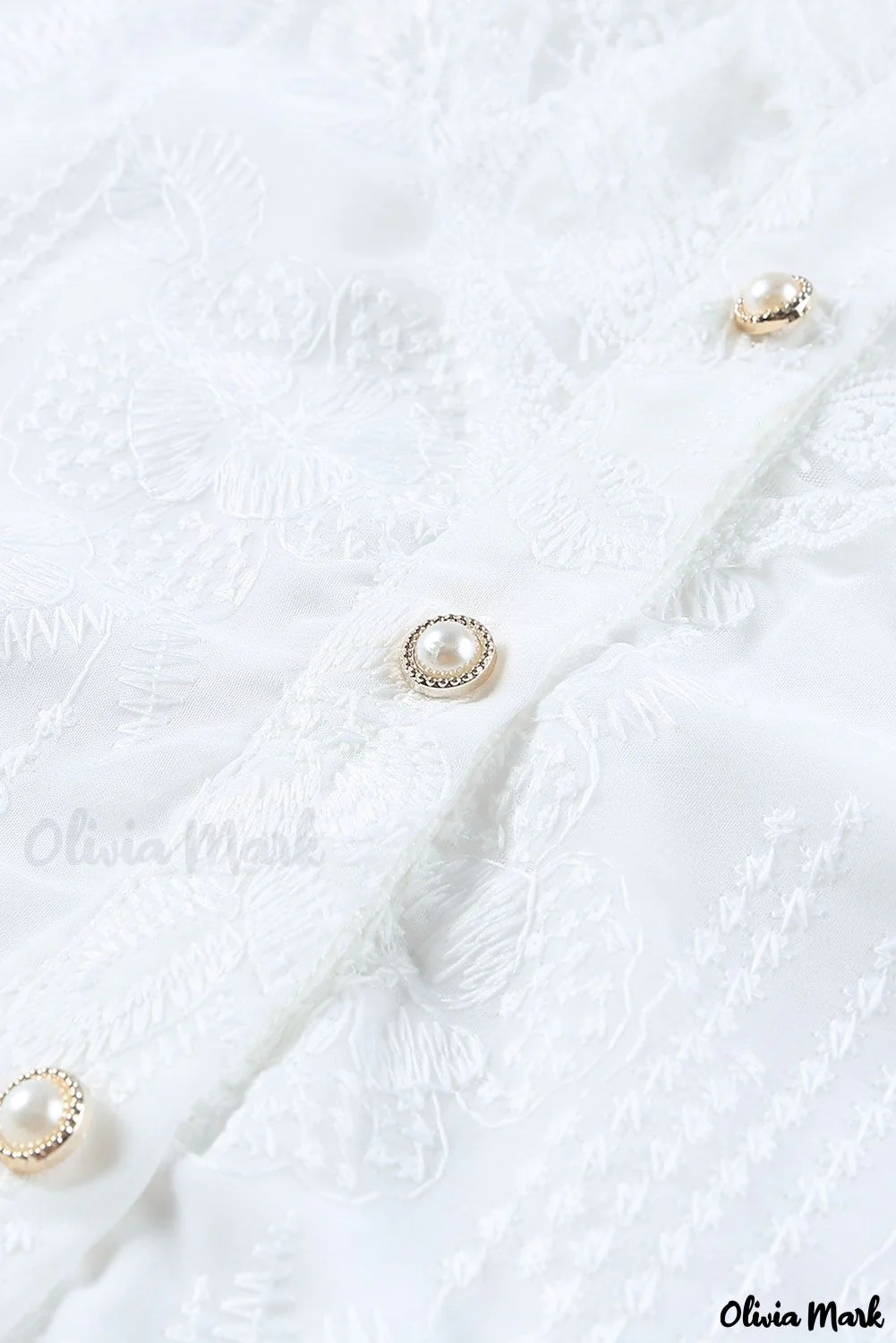 Deanwangkt - White Lace Embroidered Ruffled Button Down Long Sleeve Shirt - Deanwangkt