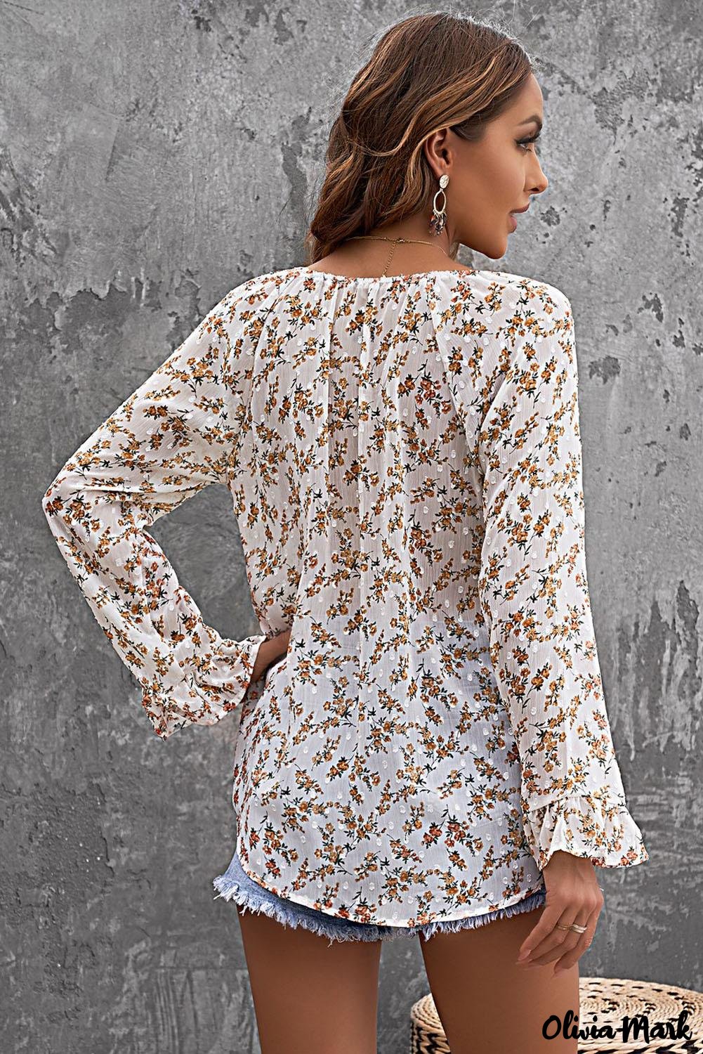 Deanwangkt - Multicolor Floral Print Drawstring Long Sleeve Blouse - Deanwangkt