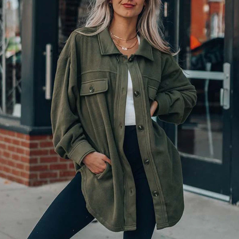 Christmas Gift Autumn Shirt Jacket Women Button Long Plush Coat Jacket Women Overshirt Winter Coats Women Loose Fleece Jacket Female Deanwangkt - Deanwangkt