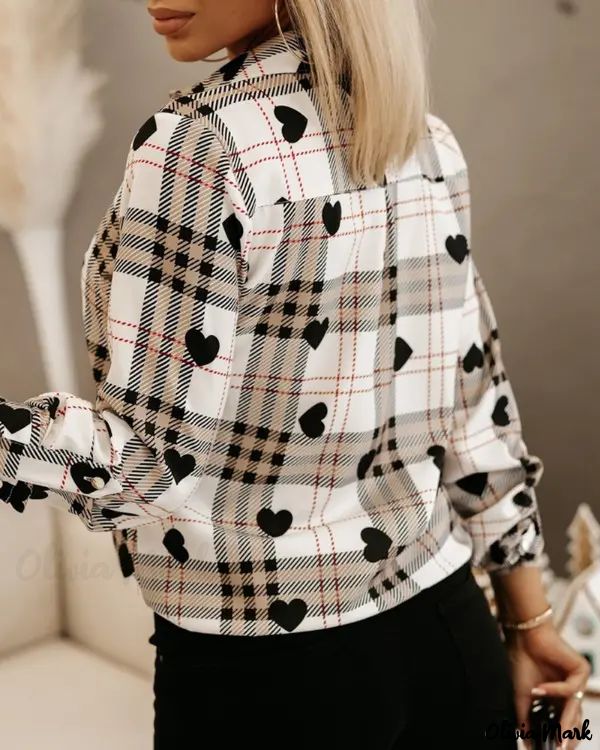 Deanwangkt - Long Sleeve Plaid Heart Print Button Down Shirt - Deanwangkt