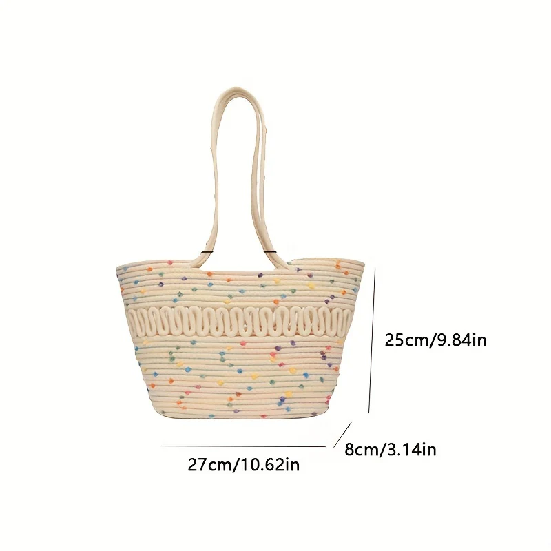 Crochet Large Capacity Durable Shoulder Bag, Vacation Boho Style Beach Handbag, Portable Double Handle Shopping Bag - Deanwangkt