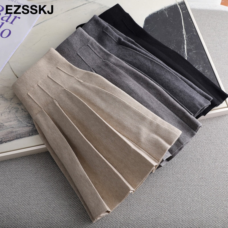 Christmas Gift Deanwangkt Autumn winter a-line thick short SWEATER Skirt Women  good quality cute pleated mini skirt female elegant  knit skirt - Deanwangkt