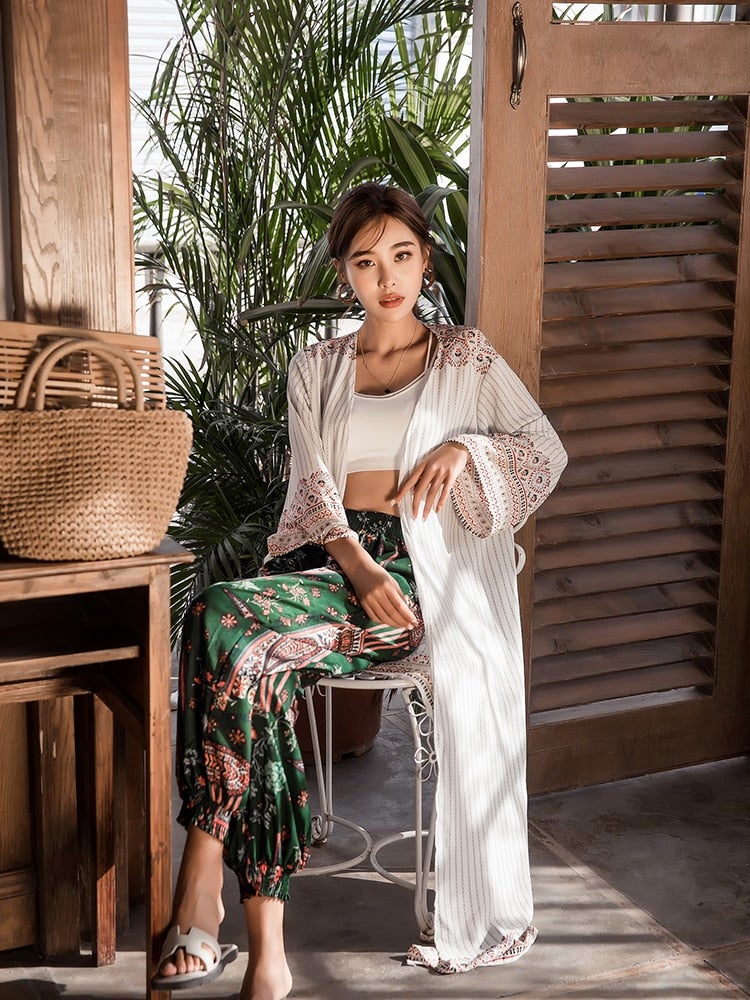 Christmas Gift Deanwangkt Kimono Cardigans Fashion Chiffon Summer Tribal Retro Printed Long Blouses Ladies Shirts Women Clothing CA8091 - Deanwangkt