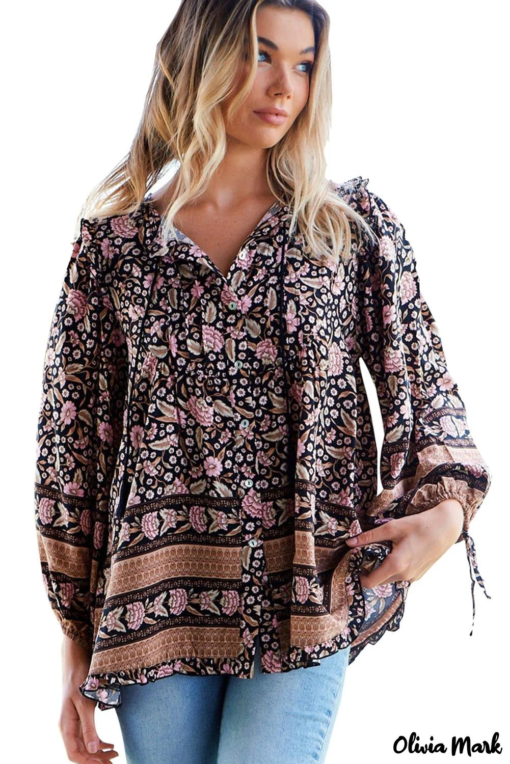 Deanwangkt - Loose black shirt with vintage bohemian floral print - Deanwangkt